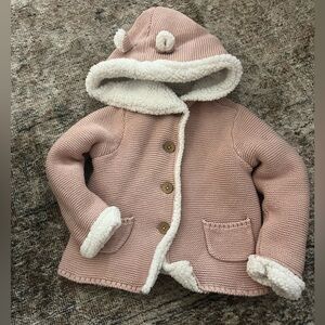 Carter’s Cozy Pink Knit Hooded Jacket with Sherpa Lining 24 Months
